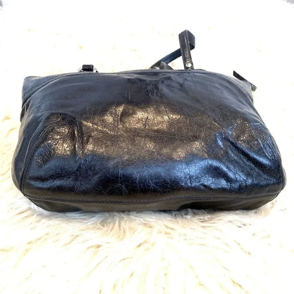 Coach Poppy Glam Glazed Black Leather Tote Shoulder Bag Versatile Office Casual
